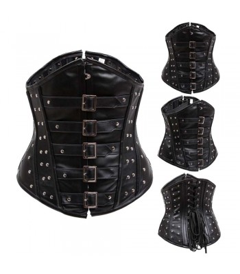 Women Black Leather Steel Boned Waist slimming Women Corset